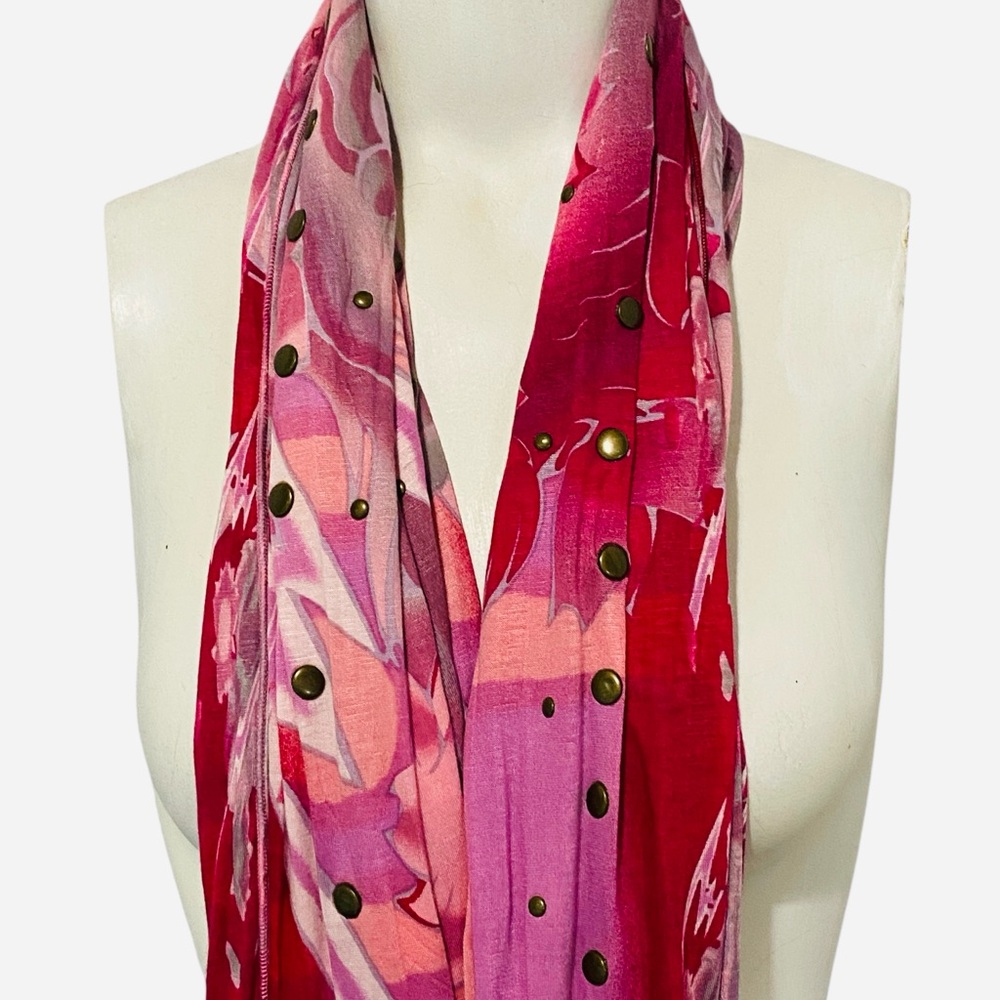 Vintage Ed Hardy Pink Floral Studded Skull Scarf – Tattoo Graphic Wrap - Picture 2 of 5